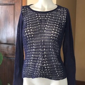 Eileen Fisher navy Linen sweater open knit XS